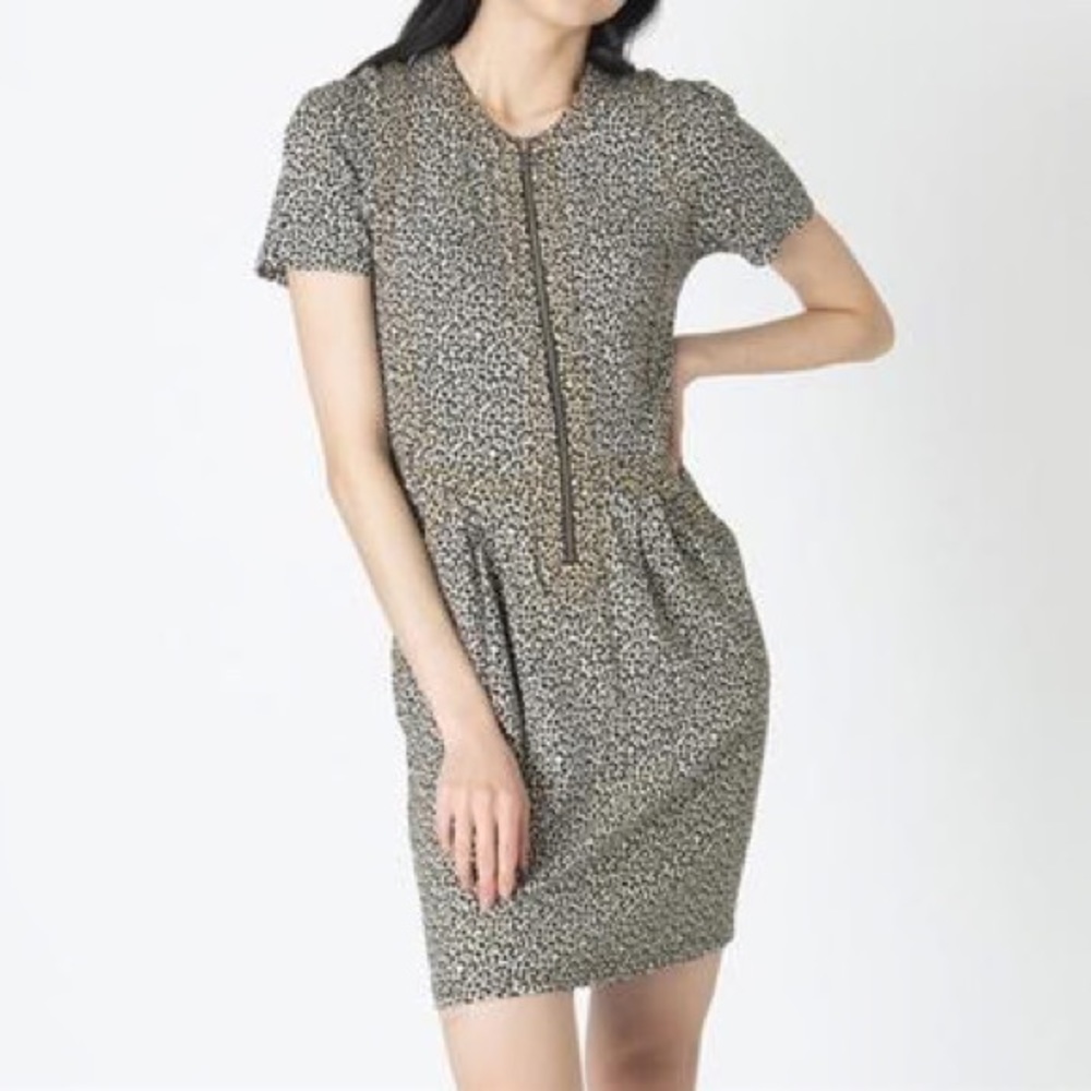 Sea New York Cheetah Animal Print Zip Midi Short Sleeve Dress XS - Picture 1 of 4